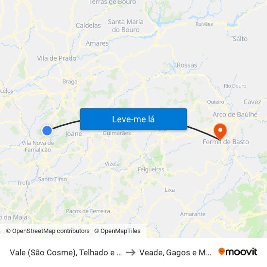 Vale (São Cosme), Telhado e Portela to Veade, Gagos e Molares map