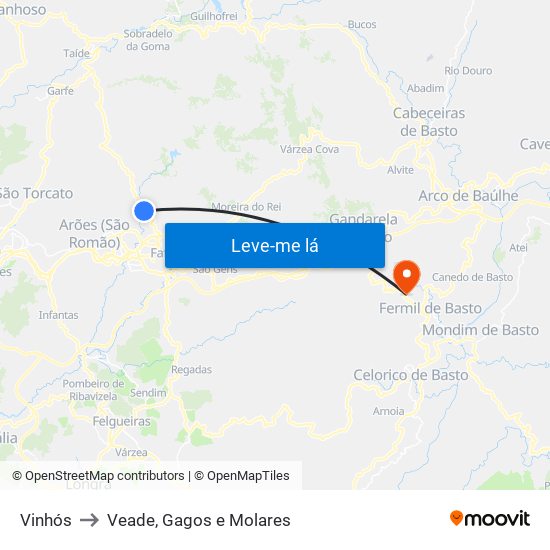 Vinhós to Veade, Gagos e Molares map