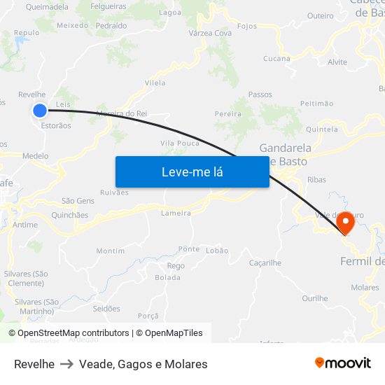 Revelhe to Veade, Gagos e Molares map