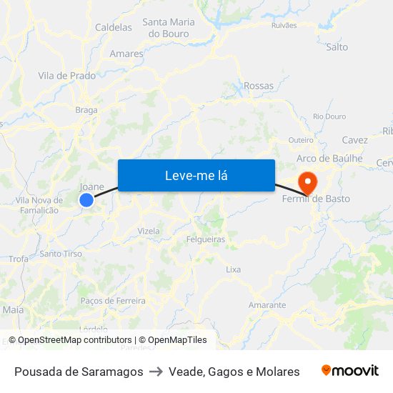 Pousada de Saramagos to Veade, Gagos e Molares map