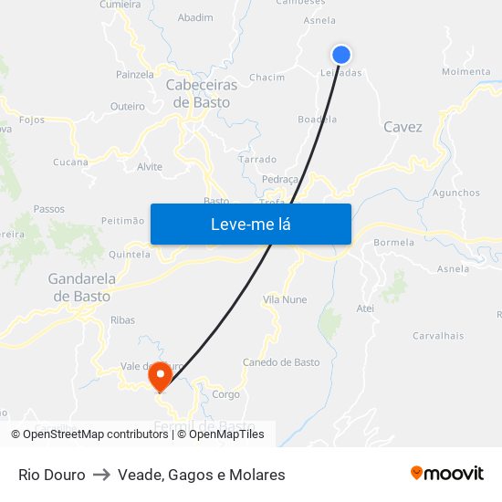 Rio Douro to Veade, Gagos e Molares map