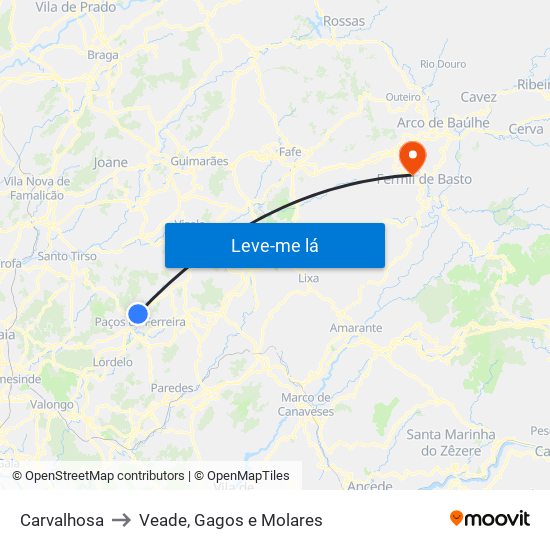 Carvalhosa to Veade, Gagos e Molares map