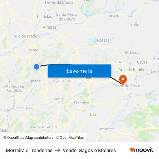 Morreira e Trandeiras to Veade, Gagos e Molares map