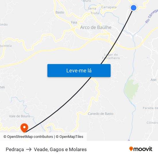 Pedraça to Veade, Gagos e Molares map