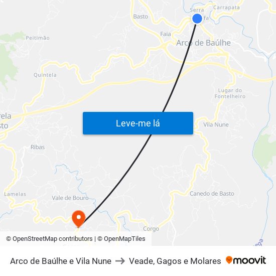 Arco de Baúlhe e Vila Nune to Veade, Gagos e Molares map