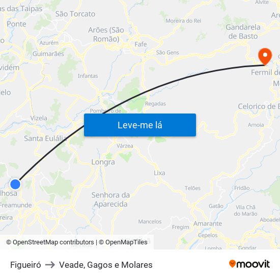 Figueiró to Veade, Gagos e Molares map