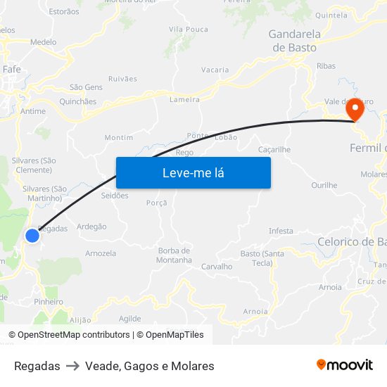 Regadas to Veade, Gagos e Molares map