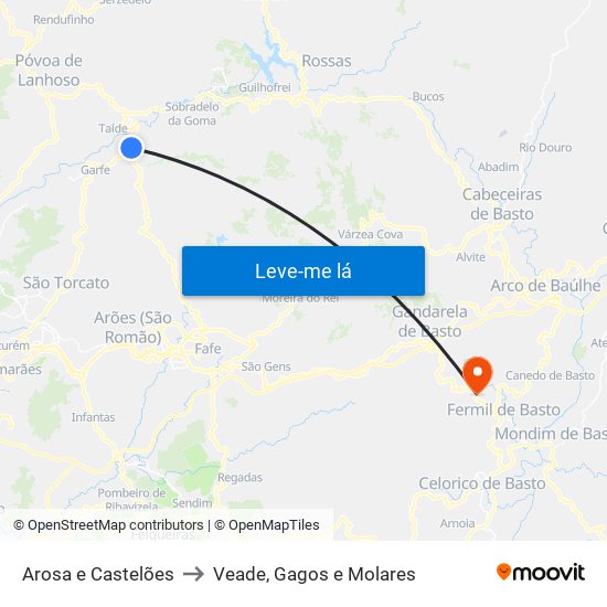 Arosa e Castelões to Veade, Gagos e Molares map