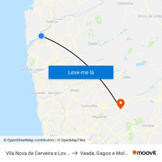 Vila Nova de Cerveira e Lovelhe to Veade, Gagos e Molares map