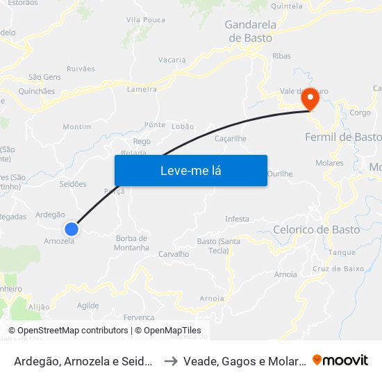 Ardegão, Arnozela e Seidões to Veade, Gagos e Molares map
