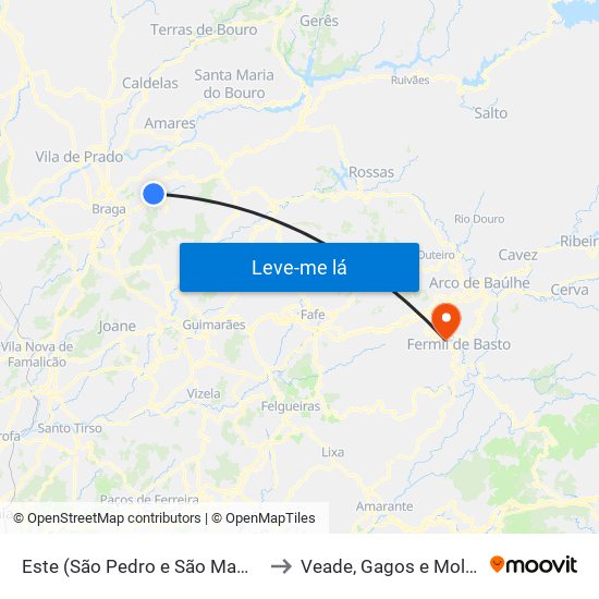 Este (São Pedro e São Mamede) to Veade, Gagos e Molares map