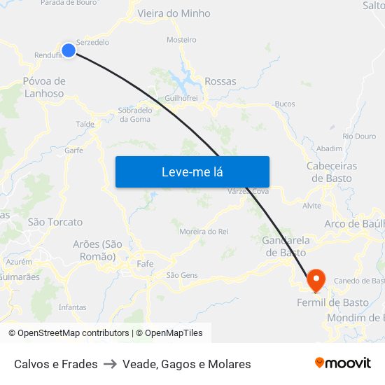 Calvos e Frades to Veade, Gagos e Molares map