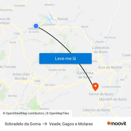 Sobradelo da Goma to Veade, Gagos e Molares map