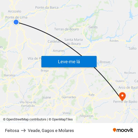 Feitosa to Veade, Gagos e Molares map