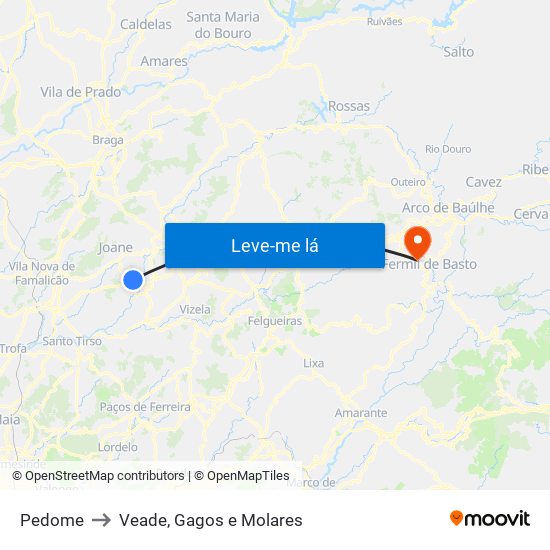 Pedome to Veade, Gagos e Molares map