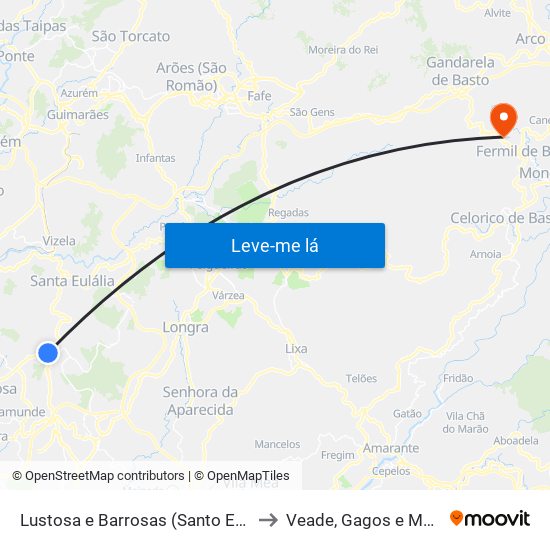 Lustosa e Barrosas (Santo Estêvão) to Veade, Gagos e Molares map