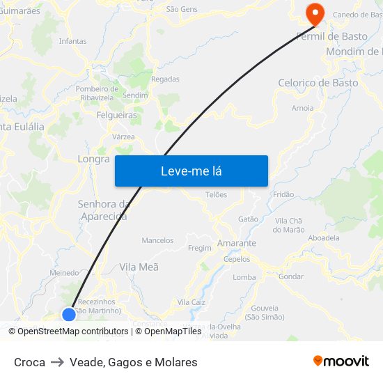 Croca to Veade, Gagos e Molares map