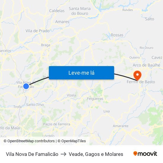 Vila Nova De Famalicão to Veade, Gagos e Molares map