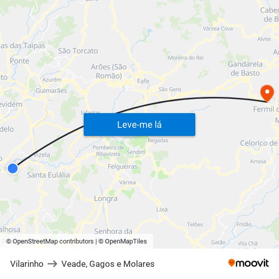 Vilarinho to Veade, Gagos e Molares map