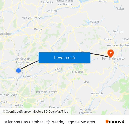 Vilarinho Das Cambas to Veade, Gagos e Molares map