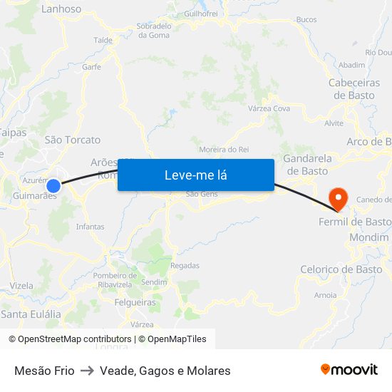 Mesão Frio to Veade, Gagos e Molares map