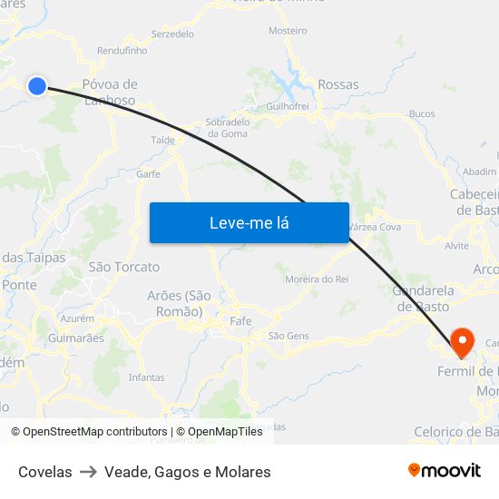 Covelas to Veade, Gagos e Molares map