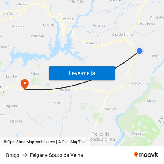 Bruçó to Felgar e Souto da Velha map