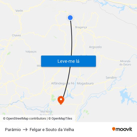 Parâmio to Felgar e Souto da Velha map