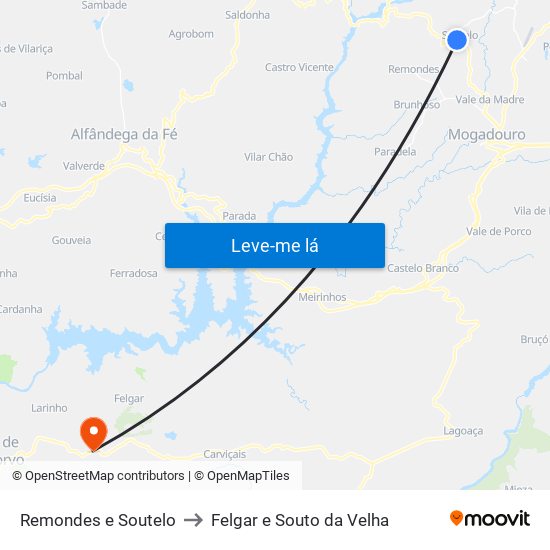Remondes e Soutelo to Felgar e Souto da Velha map