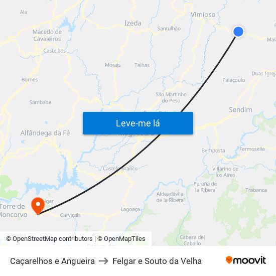 Caçarelhos e Angueira to Felgar e Souto da Velha map