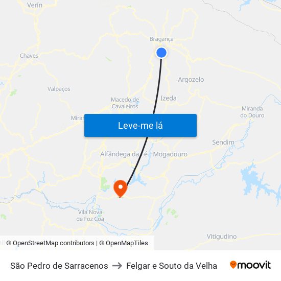 São Pedro de Sarracenos to Felgar e Souto da Velha map