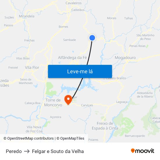 Peredo to Felgar e Souto da Velha map