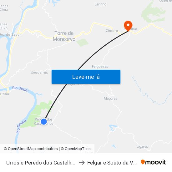 Urros e Peredo dos Castelhanos to Felgar e Souto da Velha map