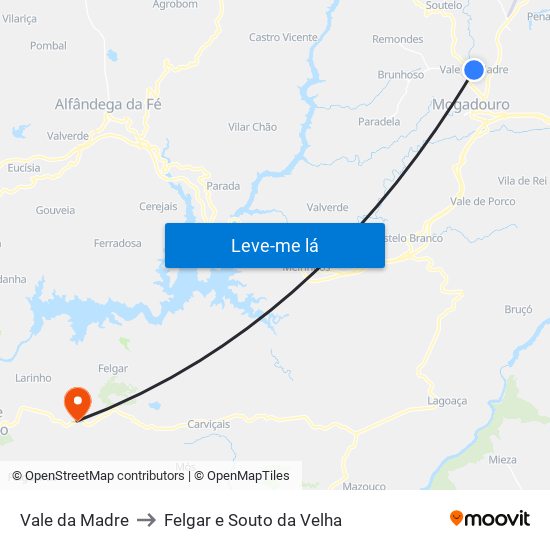 Vale da Madre to Felgar e Souto da Velha map