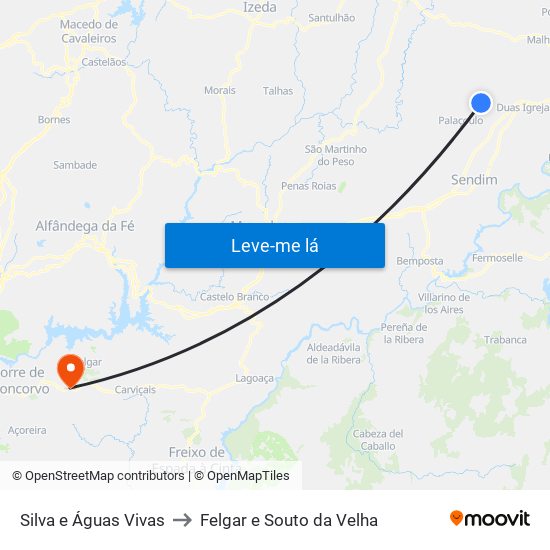 Silva e Águas Vivas to Felgar e Souto da Velha map