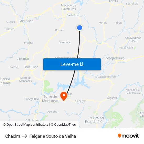 Chacim to Felgar e Souto da Velha map