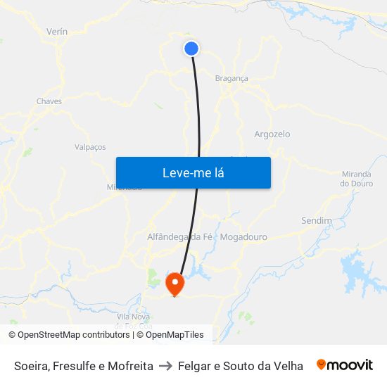 Soeira, Fresulfe e Mofreita to Felgar e Souto da Velha map