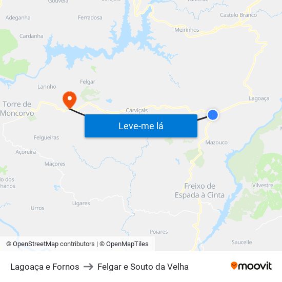 Lagoaça e Fornos to Felgar e Souto da Velha map