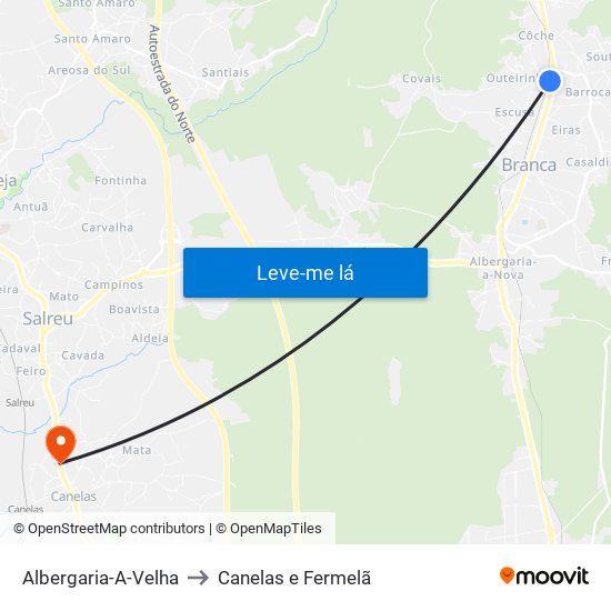 Albergaria-A-Velha to Canelas e Fermelã map