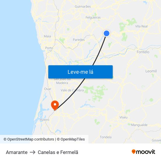 Amarante to Canelas e Fermelã map