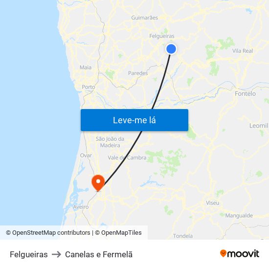 Felgueiras to Canelas e Fermelã map