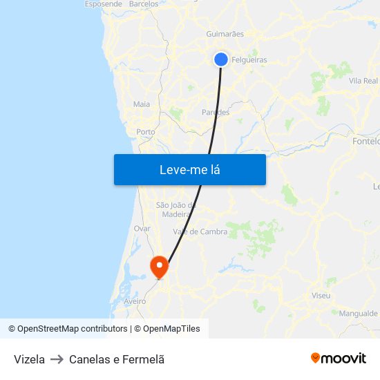 Vizela to Canelas e Fermelã map
