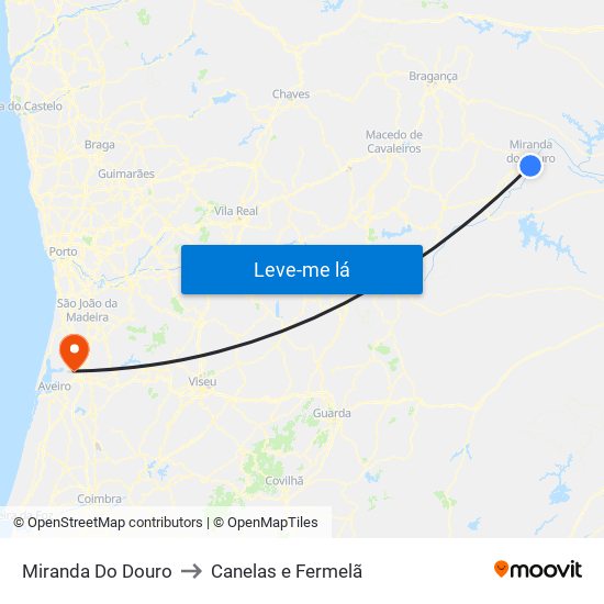 Miranda Do Douro to Canelas e Fermelã map