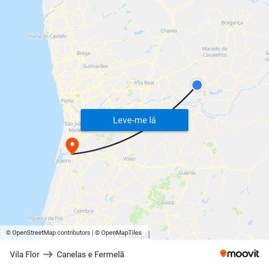 Vila Flor to Canelas e Fermelã map