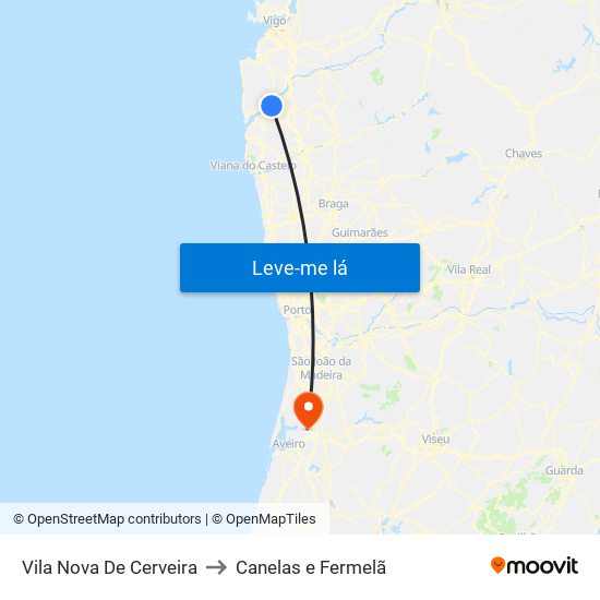 Vila Nova De Cerveira to Canelas e Fermelã map