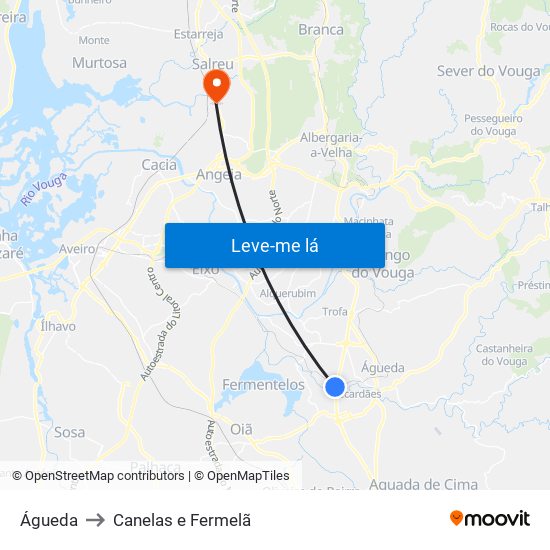 Águeda to Canelas e Fermelã map