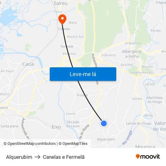 Alquerubim to Canelas e Fermelã map
