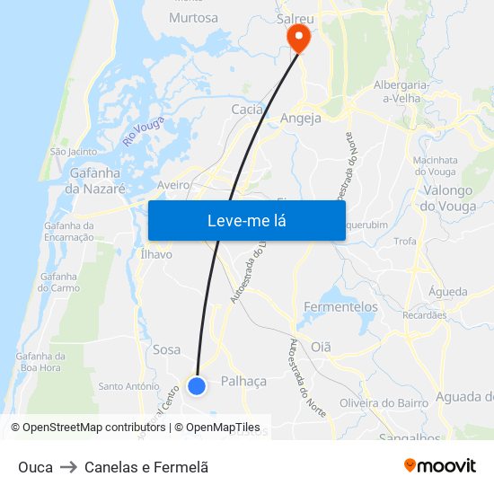 Ouca to Canelas e Fermelã map