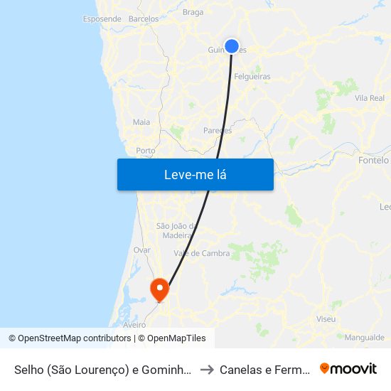 Selho (São Lourenço) e Gominhães to Canelas e Fermelã map