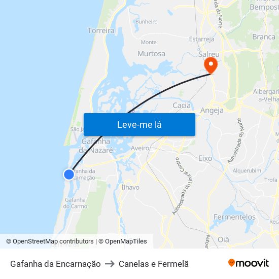 Gafanha da Encarnação to Canelas e Fermelã map